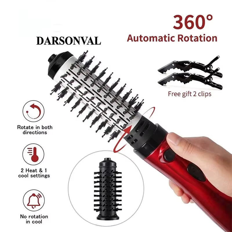 2 Replaceable Head 360 Rotating Airflow Hot Air Brush Hair Straightener Curler Iron Volumizer Blowers Electric Hair Dryer Comb