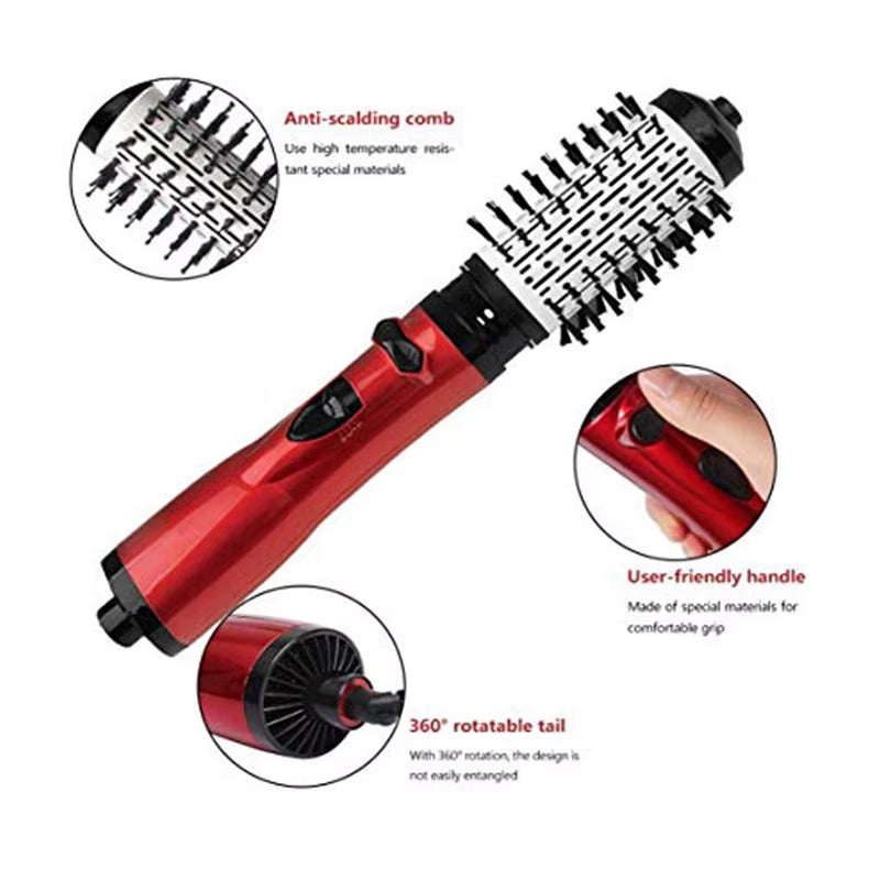 2 Replaceable Head 360 Rotating Airflow Hot Air Brush Hair Straightener Curler Iron Volumizer Blowers Electric Hair Dryer Comb