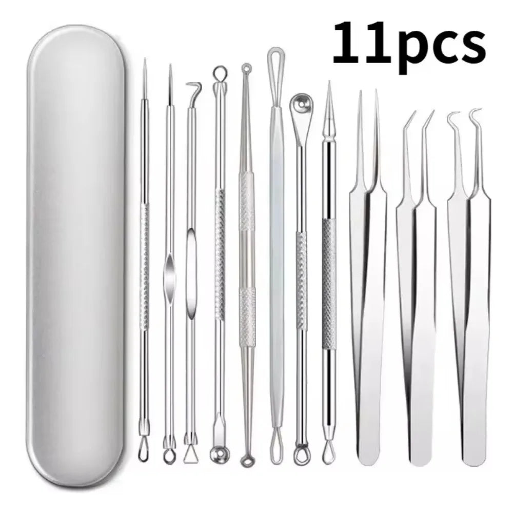 11Pcs Acne Needle Blackhead Clip Remover Extraction Pore Black Head Clean Face Skin Care Cleansing Needle Blemish Removal Tool