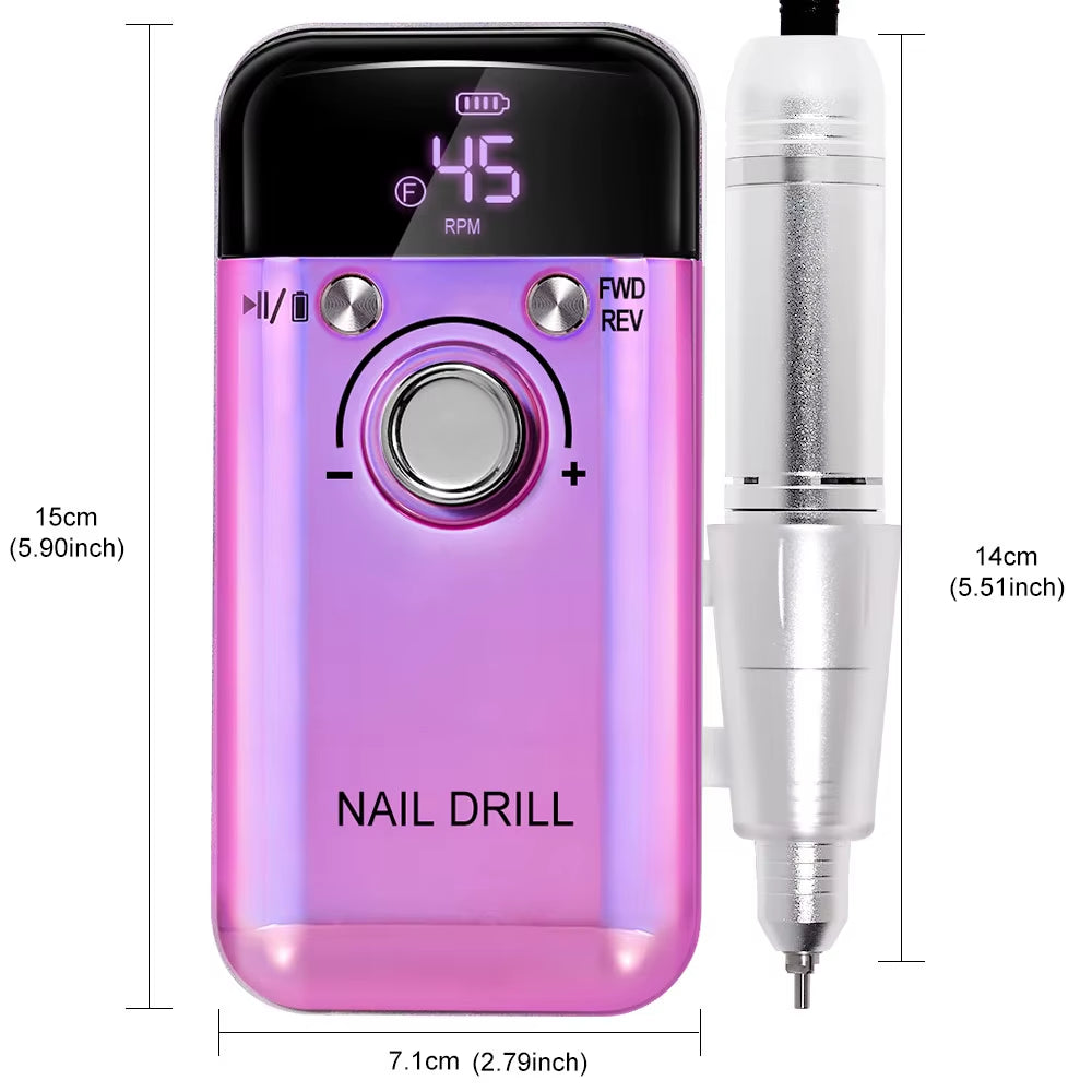 45000RPM Electric Nail Drill Machine Professional Nail Drills for Gel Nails Polish Rechargeable Portable Nail File Manicure Tool