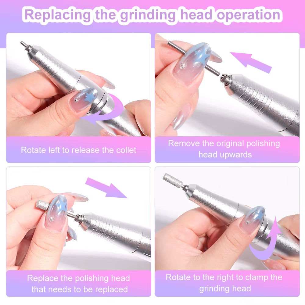 45000RPM Electric Nail Drill Machine Professional Nail Drills for Gel Nails Polish Rechargeable Portable Nail File Manicure Tool